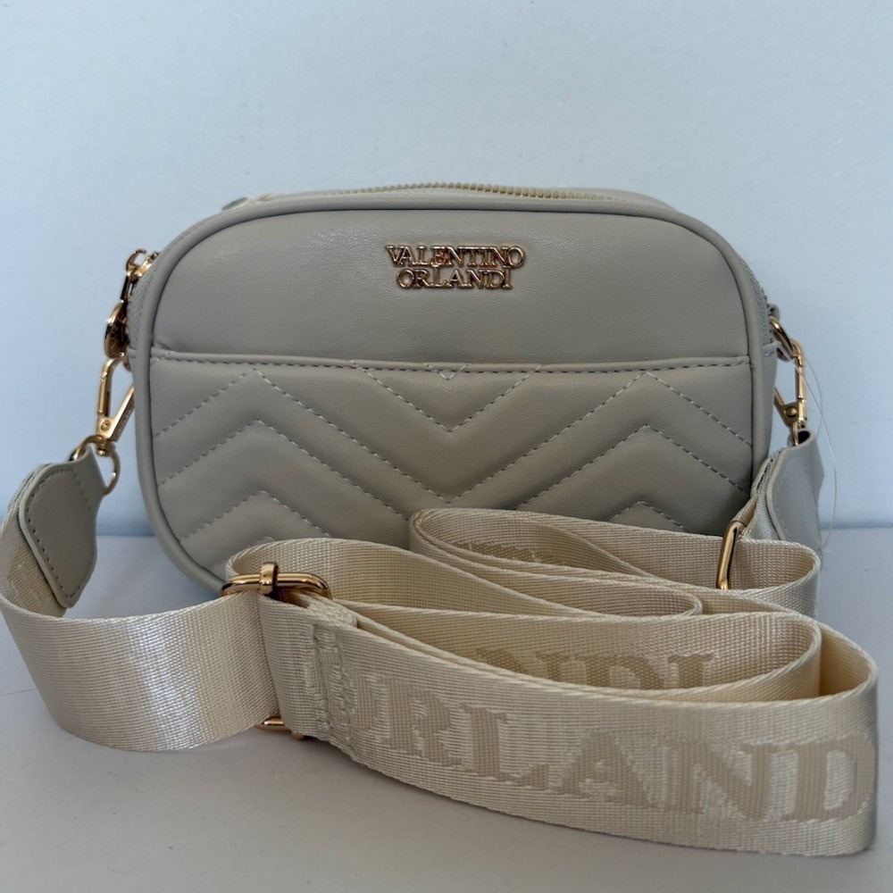 Valentino Orlandi | NWT Beige Tan Quilted Leather Camera Bag Crossbody (V-2002)